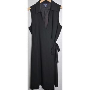 Ann Taylor Women’s Size 14 Black Sleeveless Wrap Dress Midi Tie Waist Career